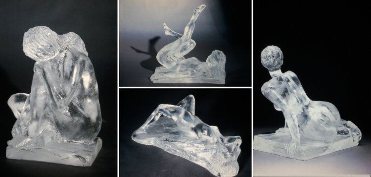 Verrerie Le Pontil - Dieulefit (26) 4 sculptures de pâte-de-cristal de Claude Morin en 1992