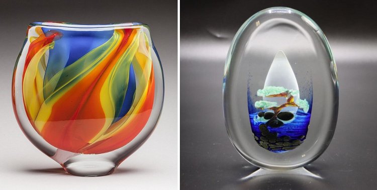 Verrerie d'Eric Laurent à Montoison (26) deux pièces d'Eric Laurent