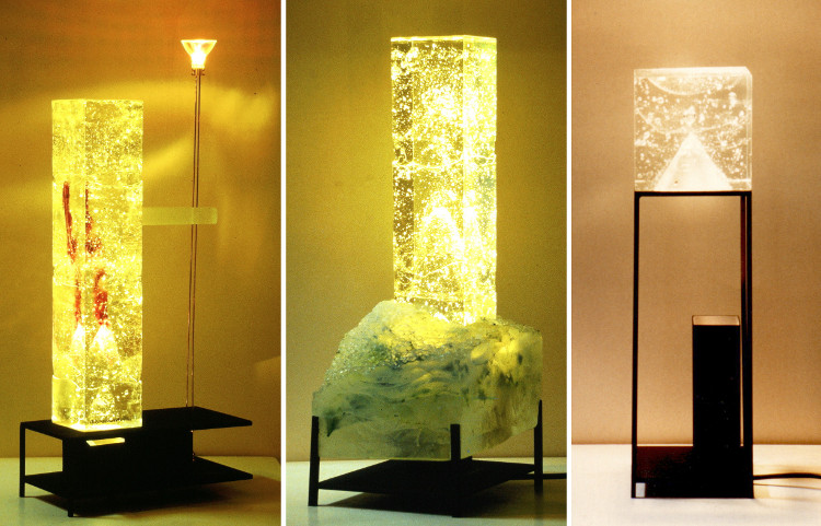 Verrerie Le Pontil - Dieulefit (26) par Frédéric Morin en 1992 de gauche à droite : Prométhée h=63cm, Naissance d'Aphrodite h=53cm et Babel h=53cm