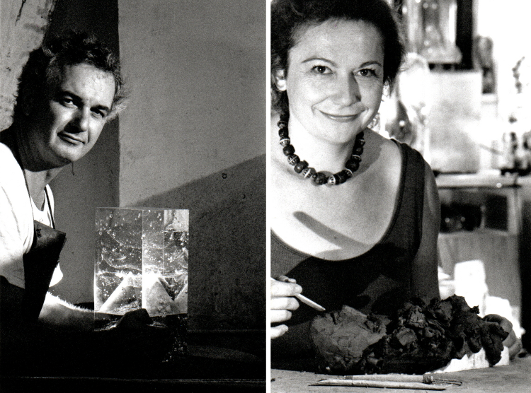 Verre-en-Forme à Montoison (26) : portraits en 2001 de Frédéric Morin à gauche et Salomé à droite