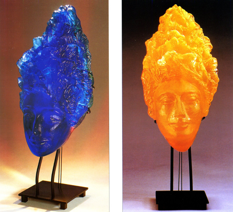 Verre-en-Forme à Montoison (26) par Salomé : « Rêve du Sud » h=55cm de 1999 et « Rêve de soleil » h=62cm cuite à 736°C - ektas Bernard Coste et Cédric Prat