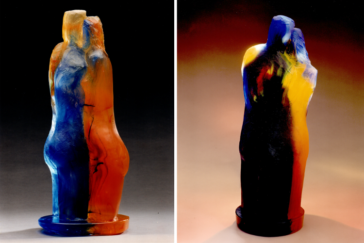 Verre-en-Forme à Montoison (26) par Salomé : « Tout-Contre » h=52cm et h=49cm de 2000 - ektas Cédric Prat et Bernard Coste