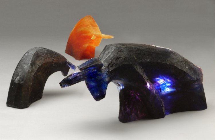 Verre-en-Forme à Montoison (26) par Salomé en 2003 : trois taureaux dont un gros - ekta Cédric Prat