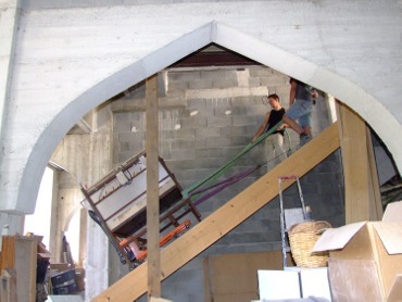 Frédéric Morin et Salomé à Saillans (26) : la descente de l'arche contrôlée au tire-fort le 18 juillet 2007