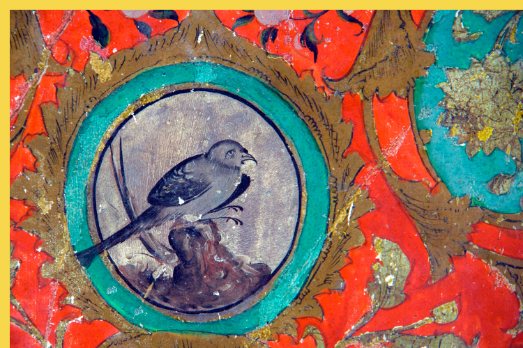 architecture bioclimatique = fluidité des espaces entre dedans et dehors : Kashan maison Borujerdi par Maryam vers 1857 - décor peint