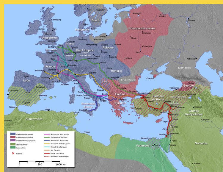 la première Croisade vers Jérusalem de 1096 à 1099