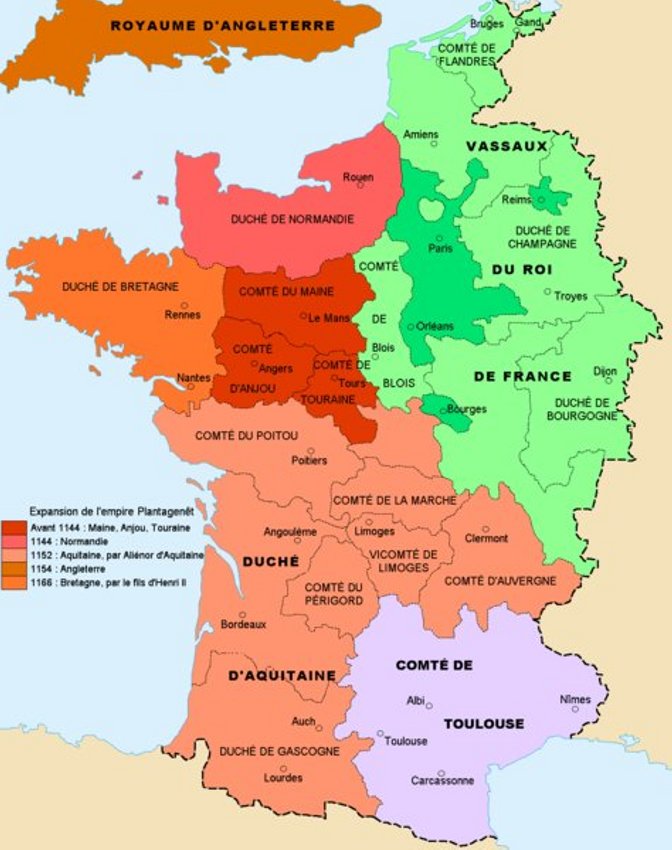Les territoires de la France et de l'Angleterre au milieu du XIIe siècle