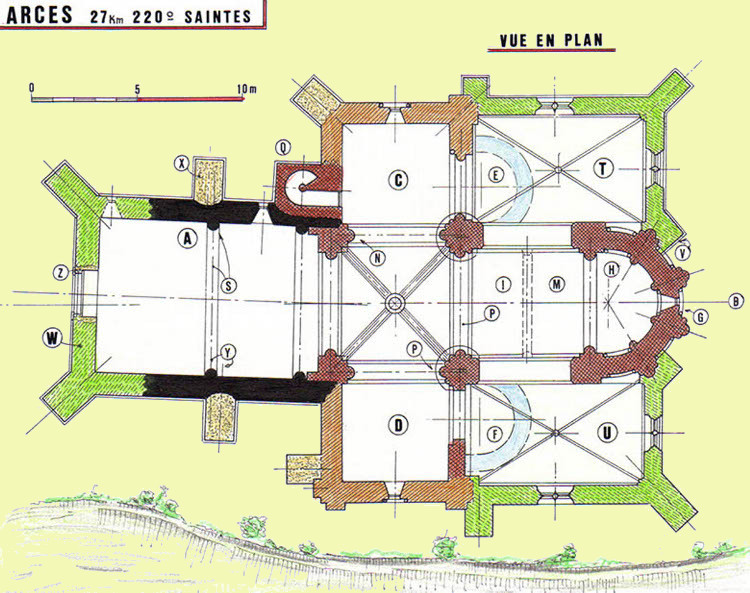 architecture romane - Arces (17) St-Martin 1140 → 1190 plan philippe Gavet
