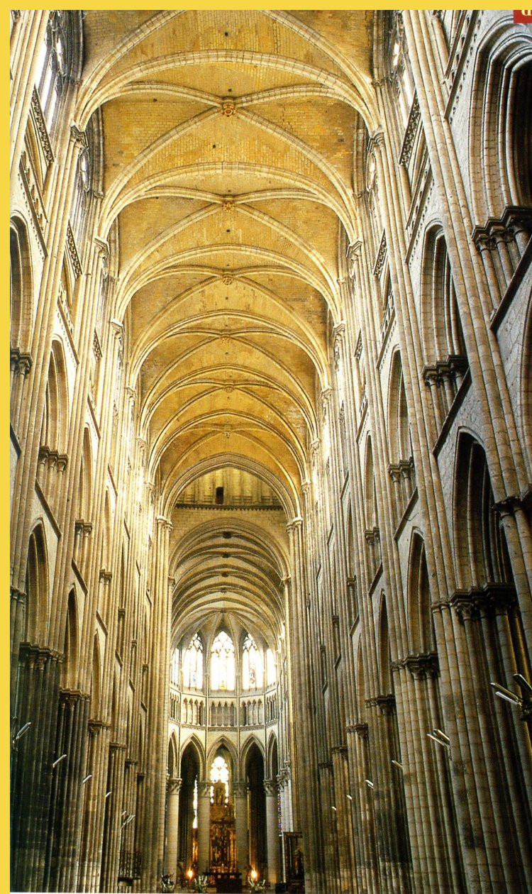 architecture gothique primitive - Rouen (76) Notre-Dame IVe s. + 1030 → 1063 + 1145 → 1237 - vue de la nef vers le choeur