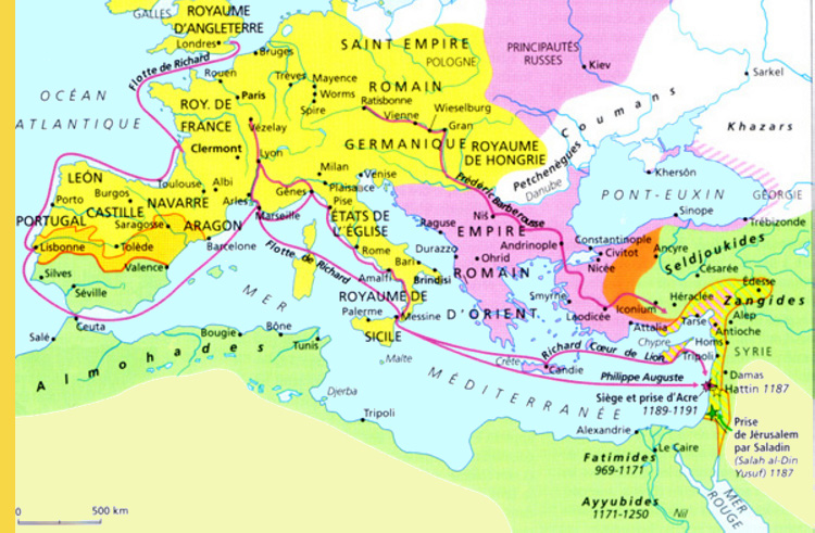 1189 → 1192 Troisième Croisade de Philippe Auguste, Richard Coeur de Lion et Frédéric Barberousse