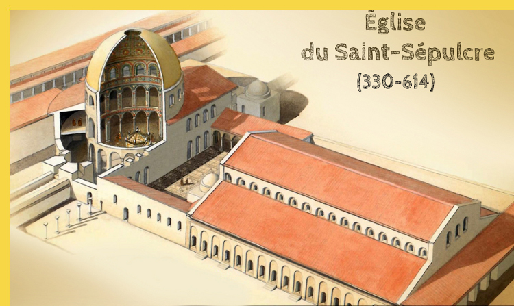 première architecture chrétienne - Jérusalem : église du Saint-Sépulcre de 330 à 614 - reconstitution vue d'artiste
