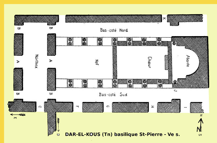 architecture paléochrétienne - Dar al-Kous (Tn) : basilique St-Pierre vers 450 - plan