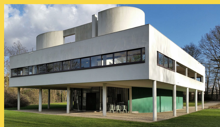bioclimatique fluidite des espaces villa Savoye à Poissy par Le Corbusier en 1931 : angle nord-ouest