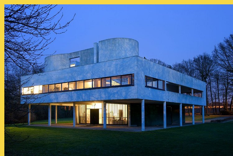 bioclimatique fluidite des espaces villa Savoye à Poissy par Le Corbusier en 1931 : angle nord-ouest