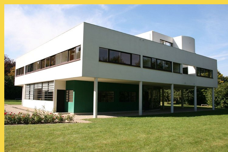 bioclimatique fluidite des espaces villa Savoye à Poissy par Le Corbusier en 1931 : angle nord-ouest