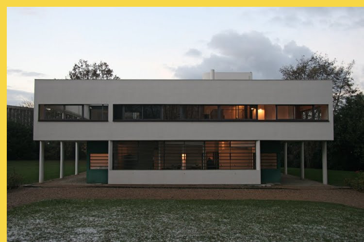 bioclimatique fluidite des espaces villa Savoye à Poissy par Le Corbusier en 1931 : façade sud