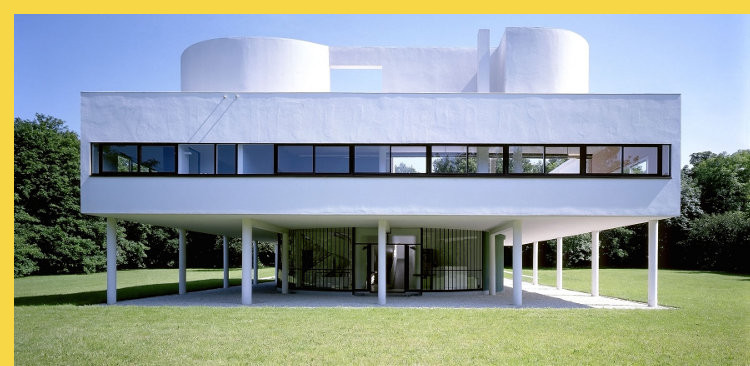 bioclimatique fluidite des espaces villa Savoye à Poissy par Le Corbusier en 1931 : façade nord d'entrée