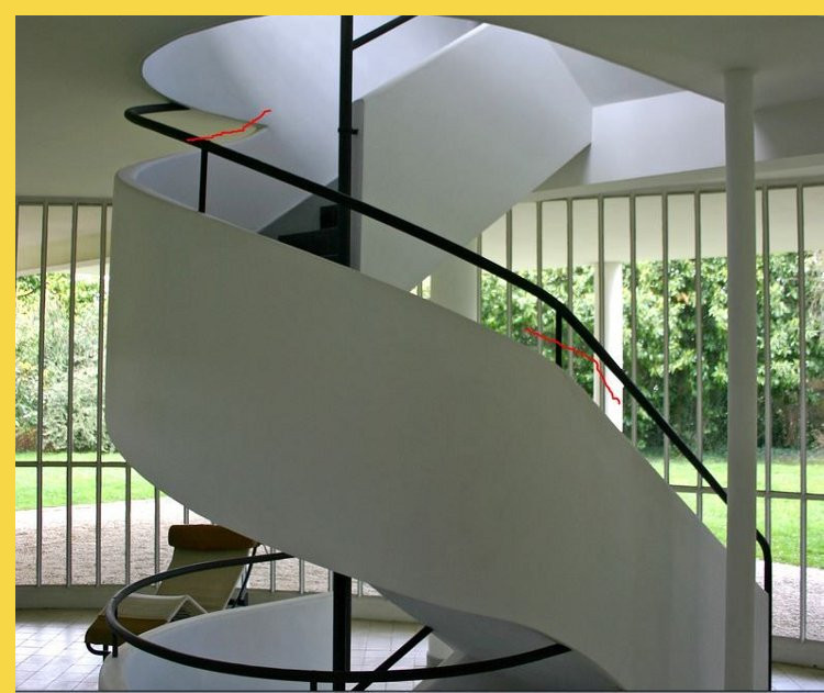 bioclimatique fluidite des espaces villa Savoye à Poissy par Le Corbusier en 1931 : escalier intérieur