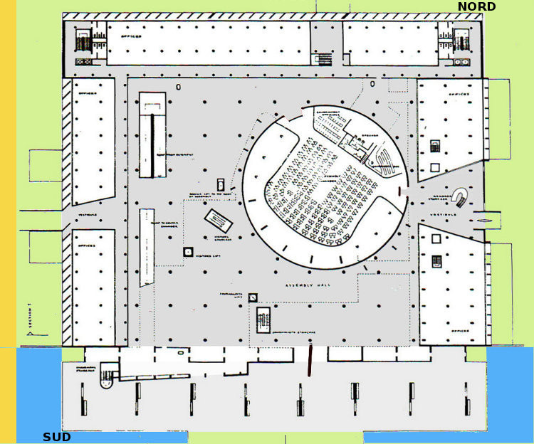 bioclimatique fluidite des espaces le Capitole du Pendjab à Chandigarh par Le Corbusier en 1962 : plan général au rez-de-chaussée