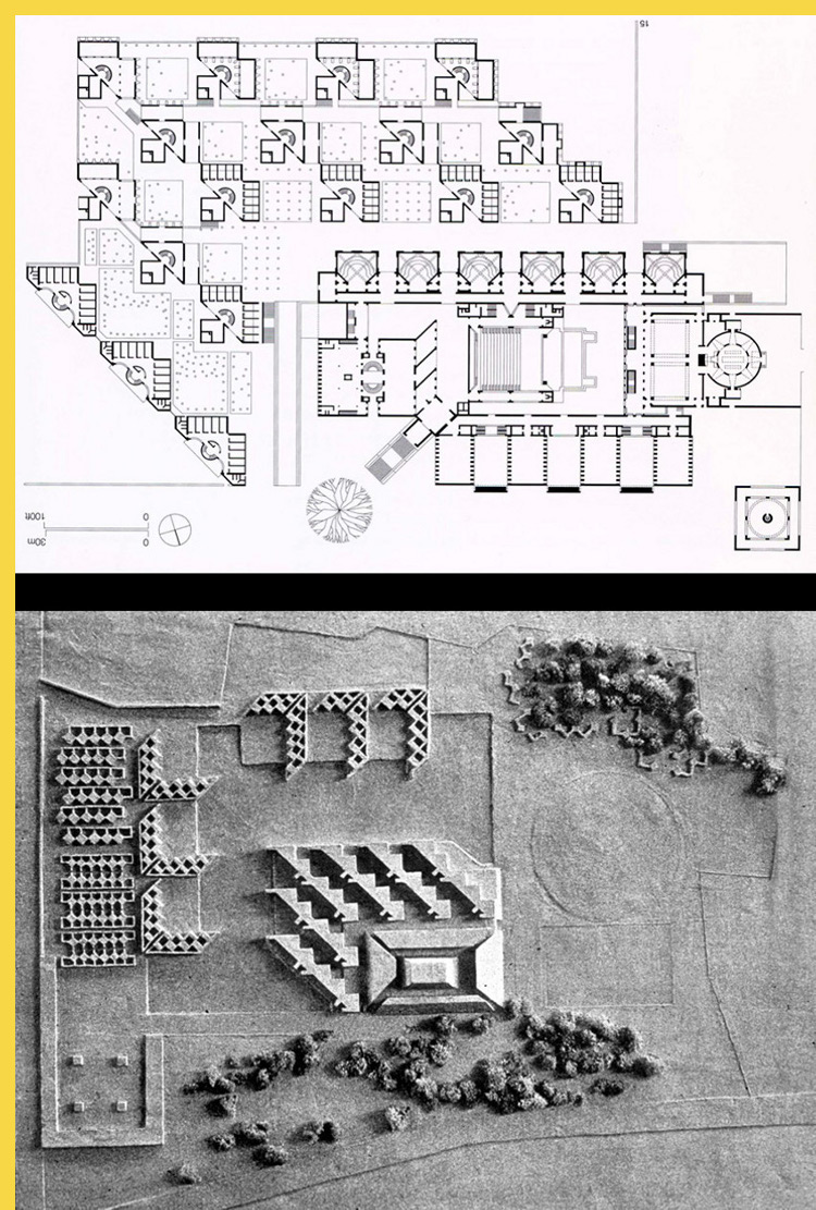 bioclimatique fluidite des espaces l'Indian Institute of Management à Ahmedabad par Kahn en 1974 : esquisses