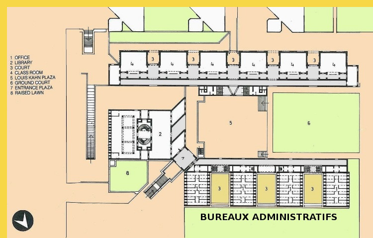 bioclimatique fluidite des espaces l'Indian Institute of Management à Ahmedabad par Kahn en 1974 : plan