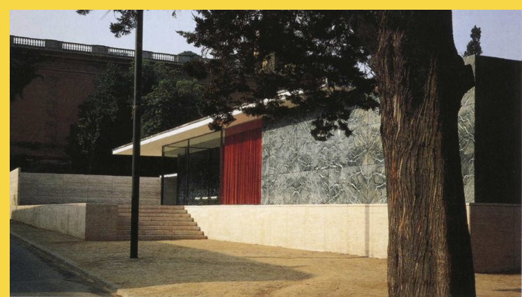 bioclimatique fluidité des espaces Pavillon de l'Allemagne à Barcelone Mies vd Rohe 1929 : accès depuis la ville