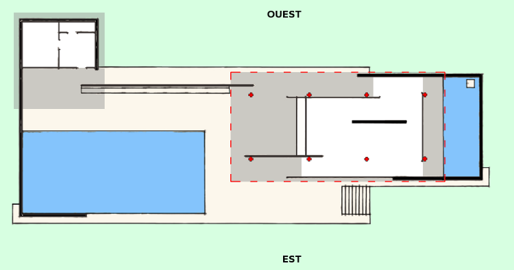 bioclimatique fluidité des espaces Pavillon de l'Allemagne à Barcelone par Mies van der Rohe en 1929 : plan couleurs