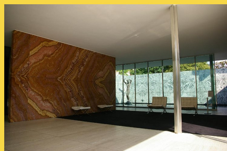 bioclimatique fluidité des espaces Pavillon de l'Allemagne à Barcelone par Mies van der Rohe en 1929 : le matin