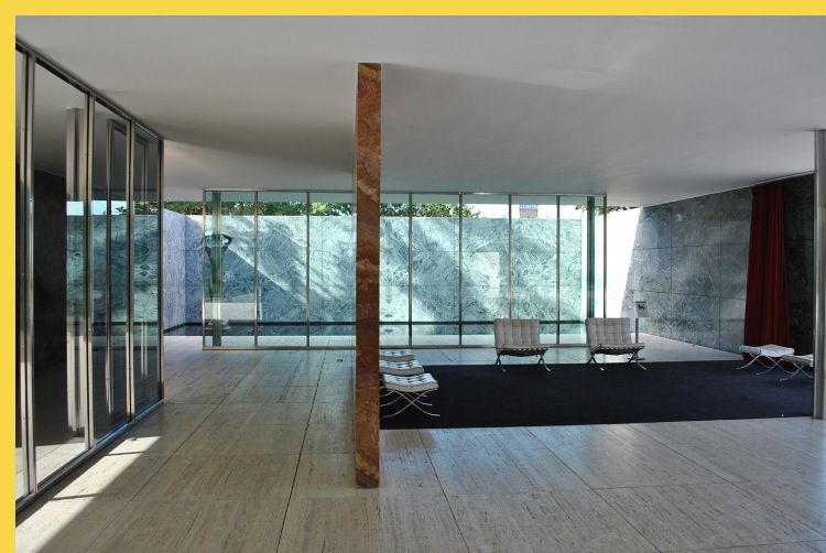 bioclimatique fluidité des espaces Pavillon de l'Allemagne à Barcelone par Mies van der Rohe en 1929 : l'après-midi