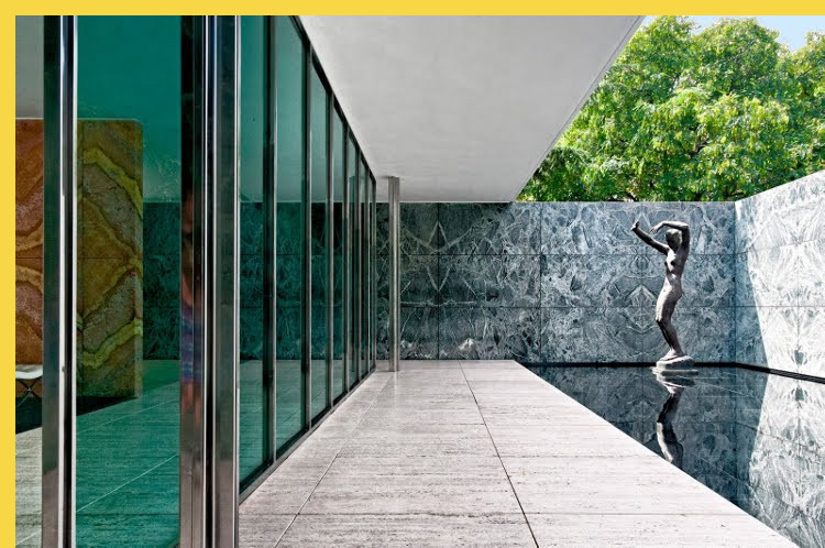 bioclimatique fluidité des espaces Pavillon de l'Allemagne à Barcelone par Mies van der Rohe en 1929 : le patio