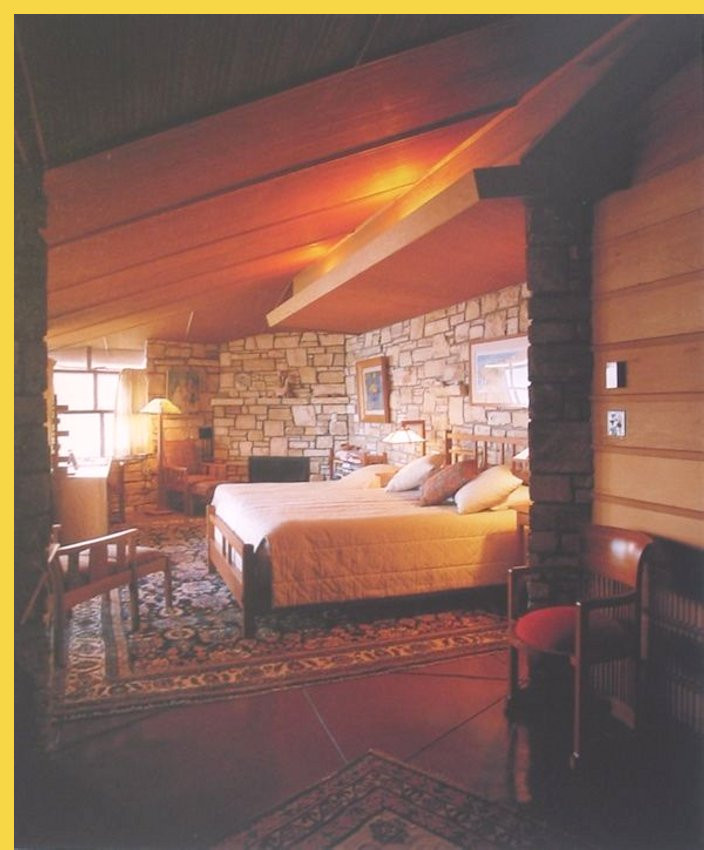bioclimatique fluidite des espaces Walker House Carmel par Wright en 1948 : chambre à coucher