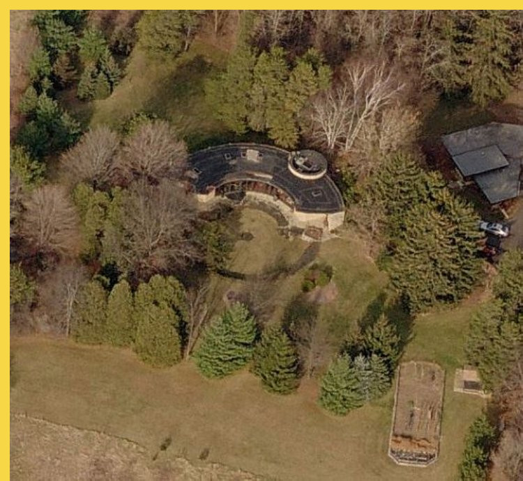 bioclimatique fluidite des espaces Solar Hemicycle de Jacobs à Middleton par Wright en 1948 : vue aérienne