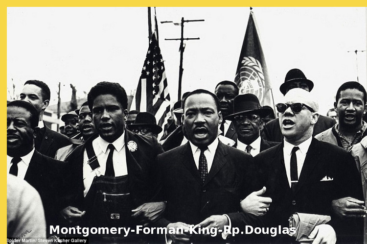 Pont de Selma (Al) : le 7 mars 1965, Montgomery, Forman, King et le R.P. Douglas avant de traverser le Pont Pettus