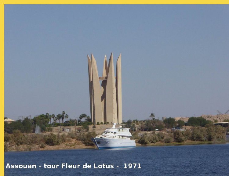 architecture laique - Assouan - Grand Barrage Nasser - 1960-1970 + Nasser Monument of Russian friendship - Fleur de Lotus - 1971 : monument-sculpture évoquant un alternateur générateur d'électricité