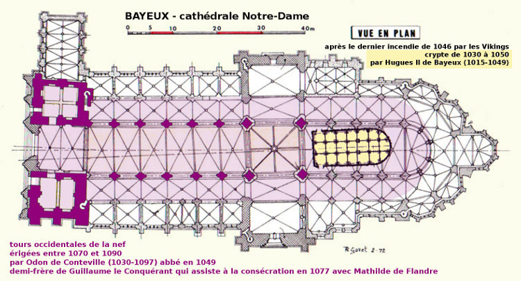 Bayeux - cathédrale Notre-Dame, plan Philippe Gavet, tours ouest par Odon de Conteville de 1070 à 1077