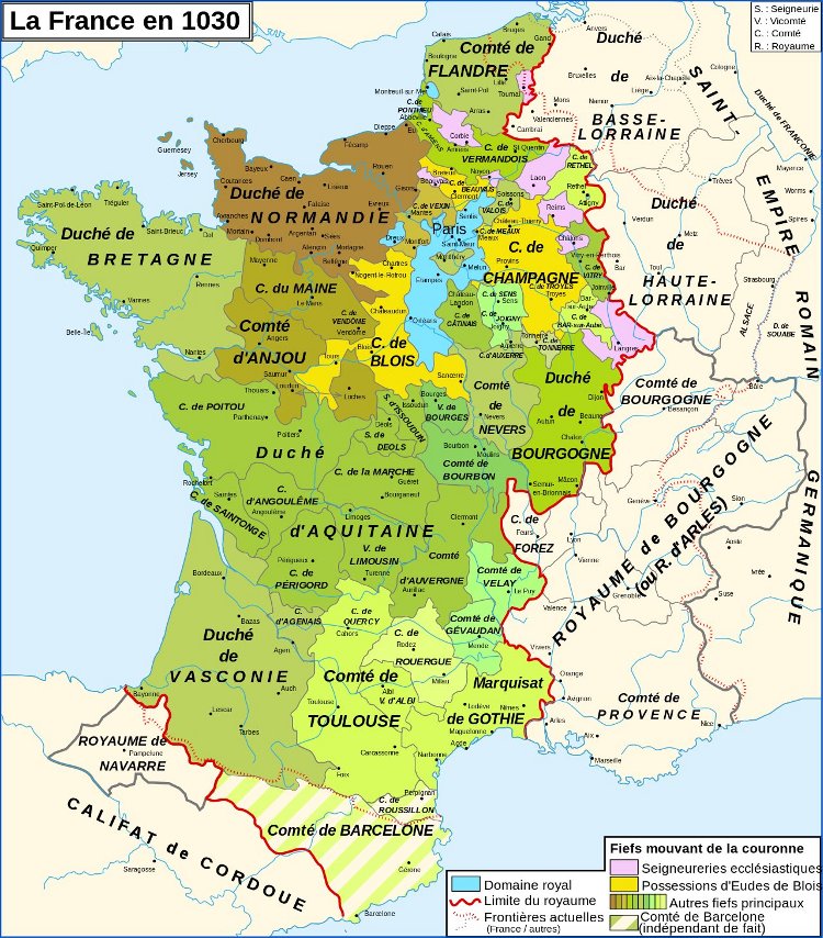 carte de France en 1030 au moment de la construction de Notre-Dame de Bayeux
