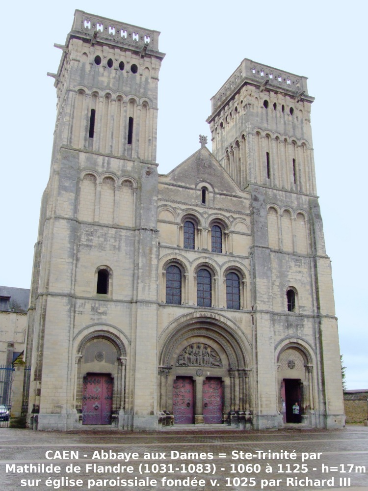 abbatiale Sainte-Trinité à Caen (14) la façade occidentale romane est d'une grande simplicité