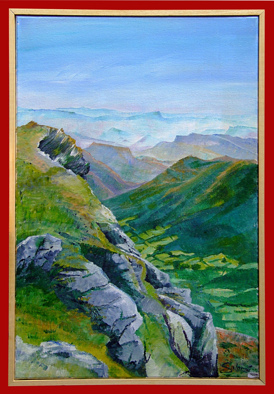 la vallée d'Omblèze dans la Drôme vue depuis le Roc de Toulaud, peinture de Salomé été 2024