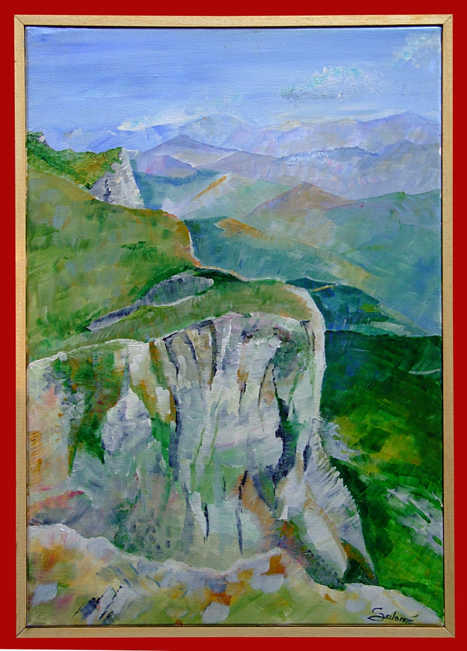le Vercors vu depuis le sommet du Veyou dans la Drôme, peinture de Salomé été 2024