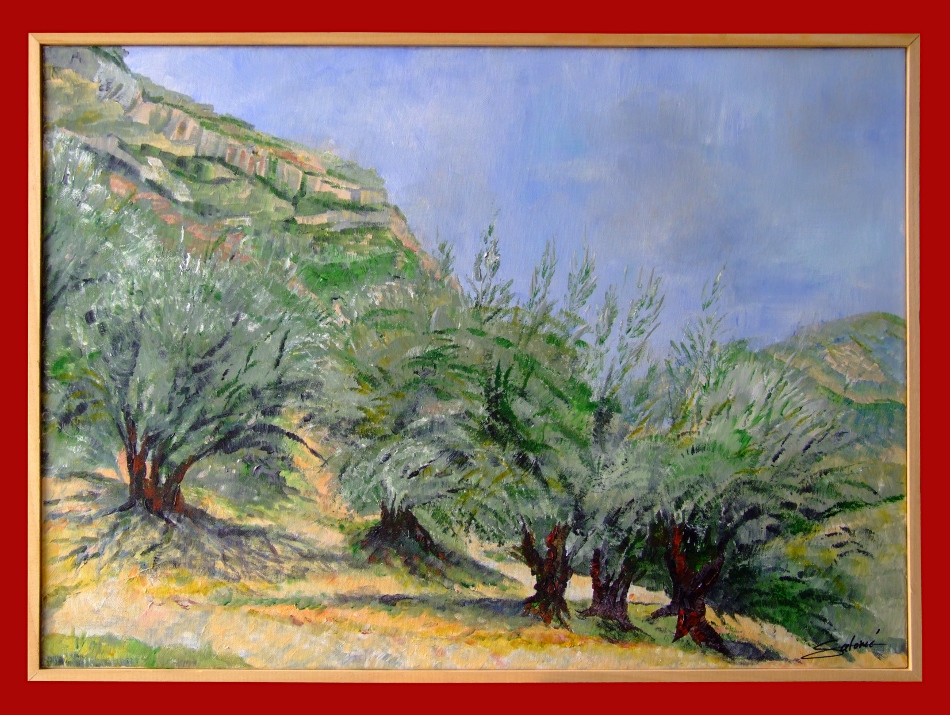 oliviers à Sahune dans la Drôme, peinture de Salomé été 2026