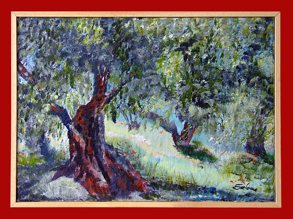 oliviers à Sahune dans la Drôme, peinture de Salomé été 2026