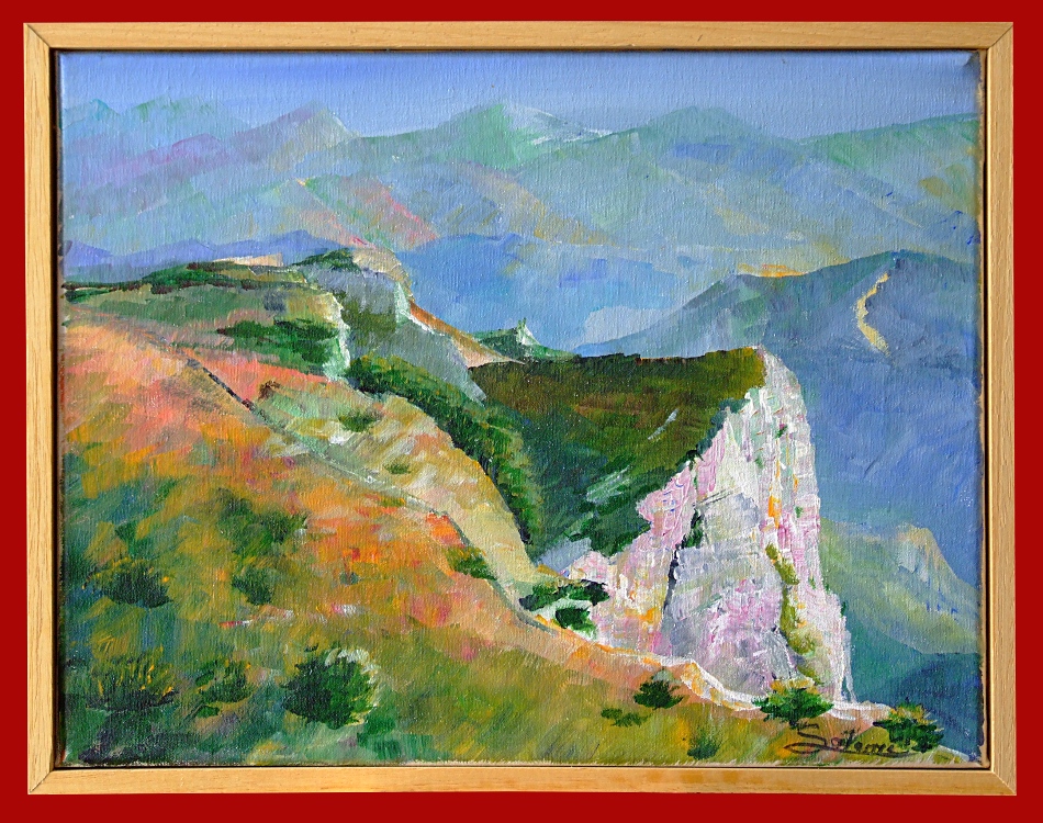 le Vercors vu depuis le sommet du Veyou dans la Drôme, peinture de Salomé été 2024